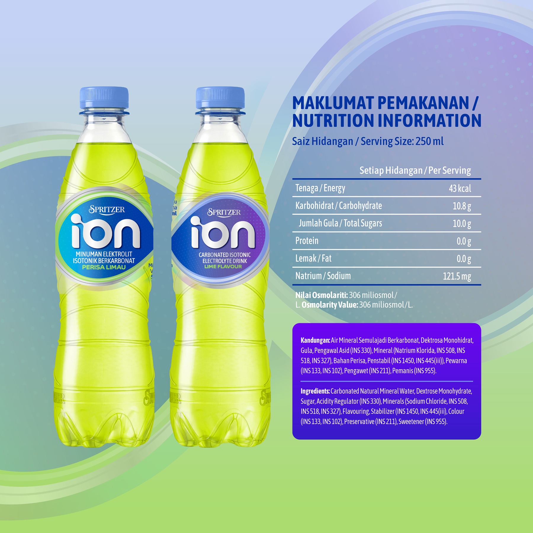 Spritzer ION Carbonated Isotonic Electrolyte Drink - Lime (500ML x 24)