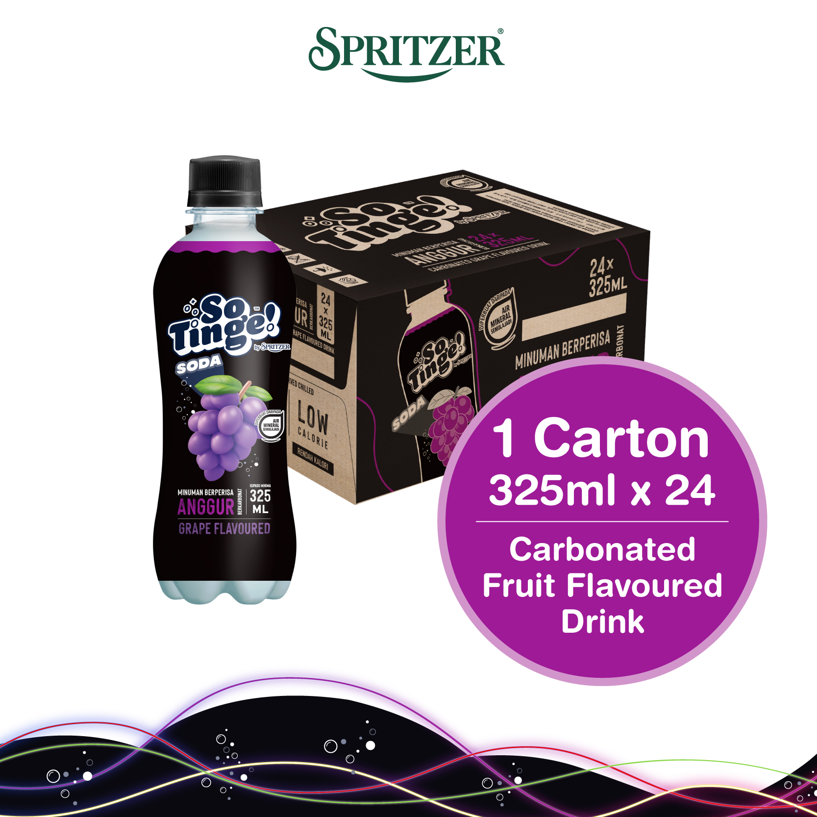Spritzer So Tinge Carbonated Flavoured Drink Grape (325ml X 24)