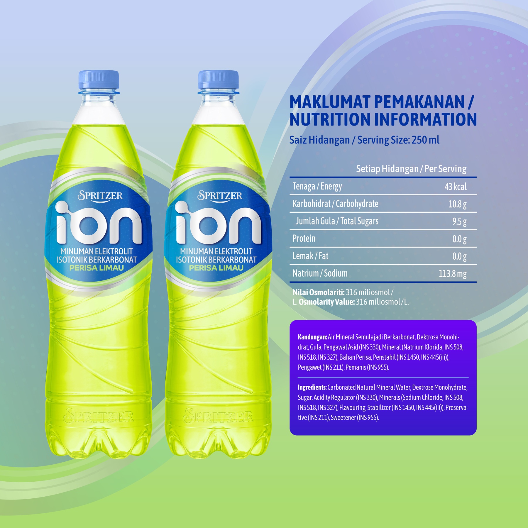 Spritzer ION Carbonated Isotonic Electrolyte Drink - Lime (1500ML X 12)