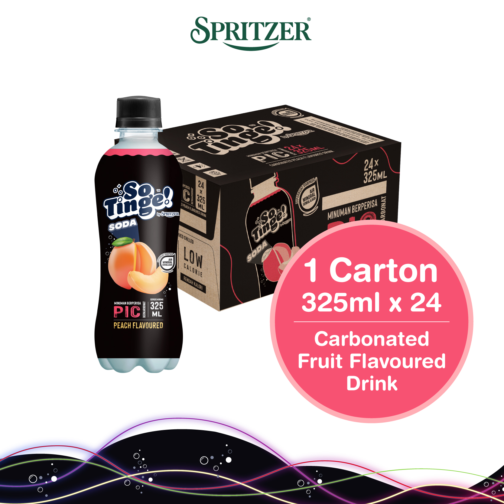 Spritzer So Tinge Carbonated Flavoured Drink Peach (325ml X 24)
