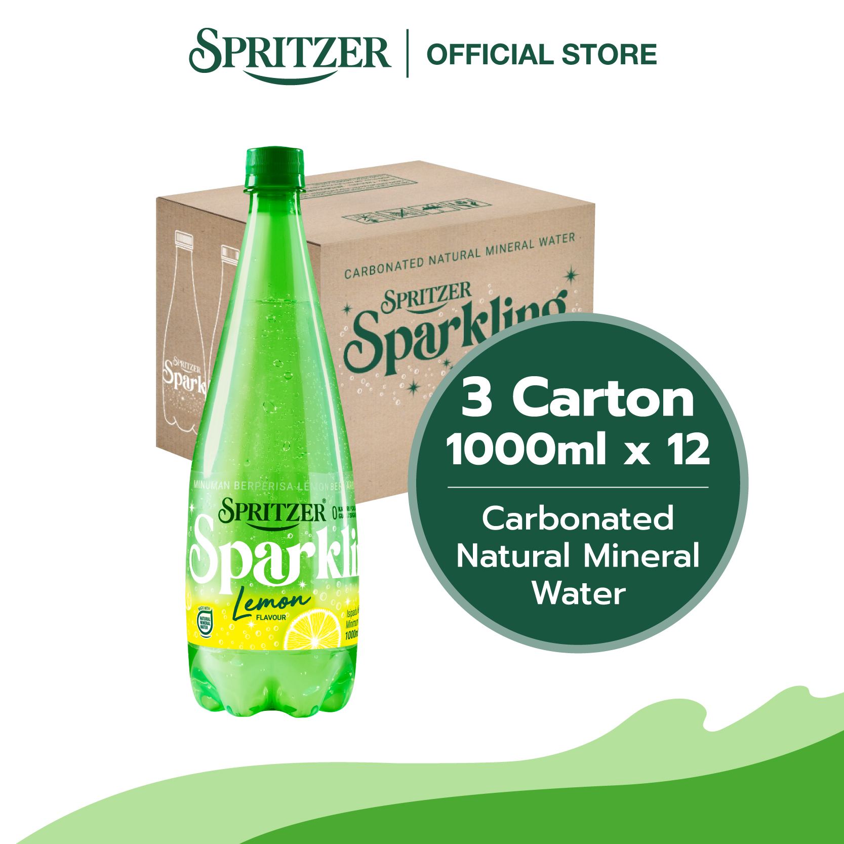 Spritzer Sparkling Natural Mineral Water With Lemon - 3 cartons bundle (1000ML X 12)