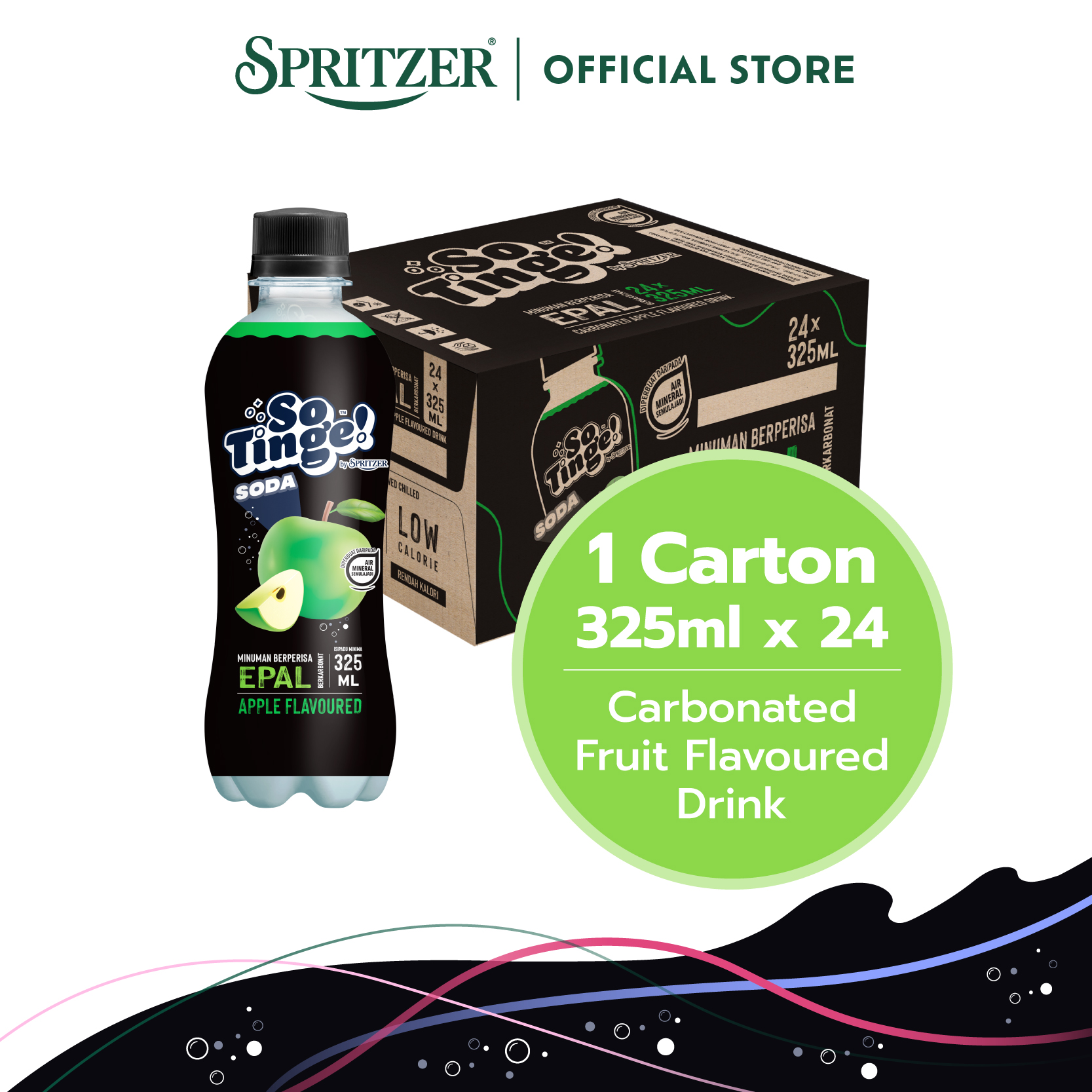 Spritzer So Tinge Carbonated Flavoured Drink Apple (325ml X 24)