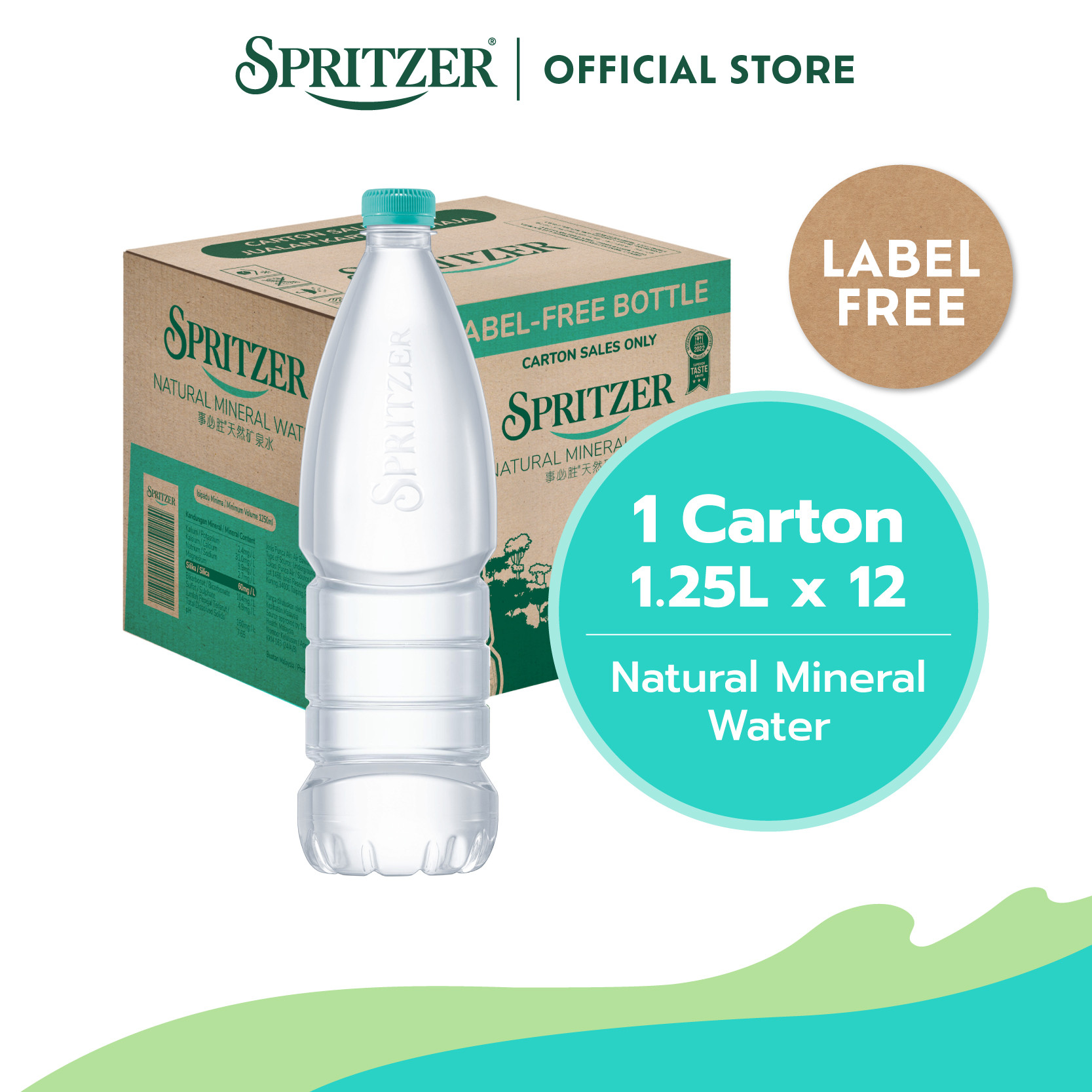 Spritzer Natural Mineral Water Label Free (1250ML X 12) 