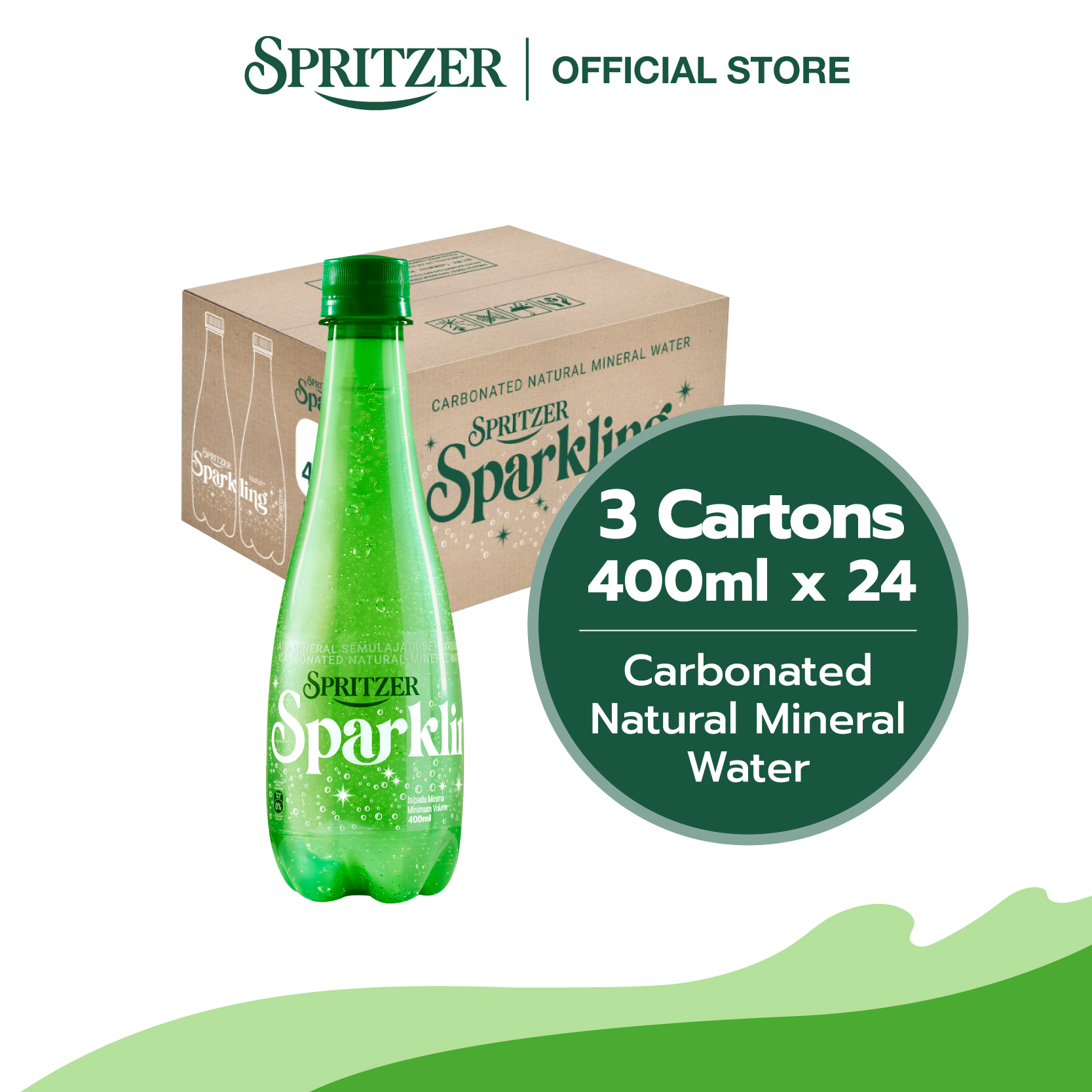 Spritzer Sparkling Natural Mineral Water - 3 Cartons Bundle (400ML X 24)