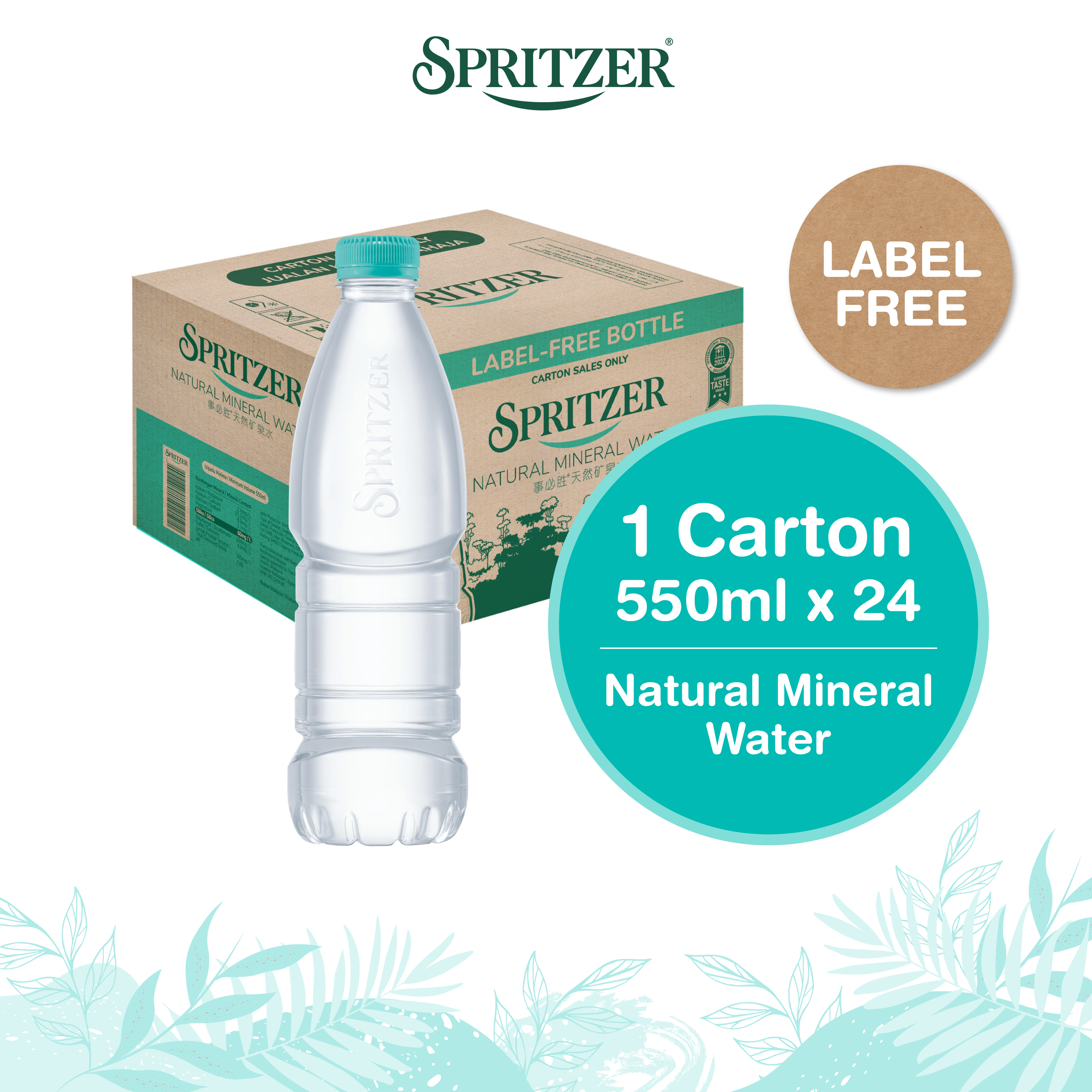 Spritzer Natural Mineral Water Label Free (550ML X 24)