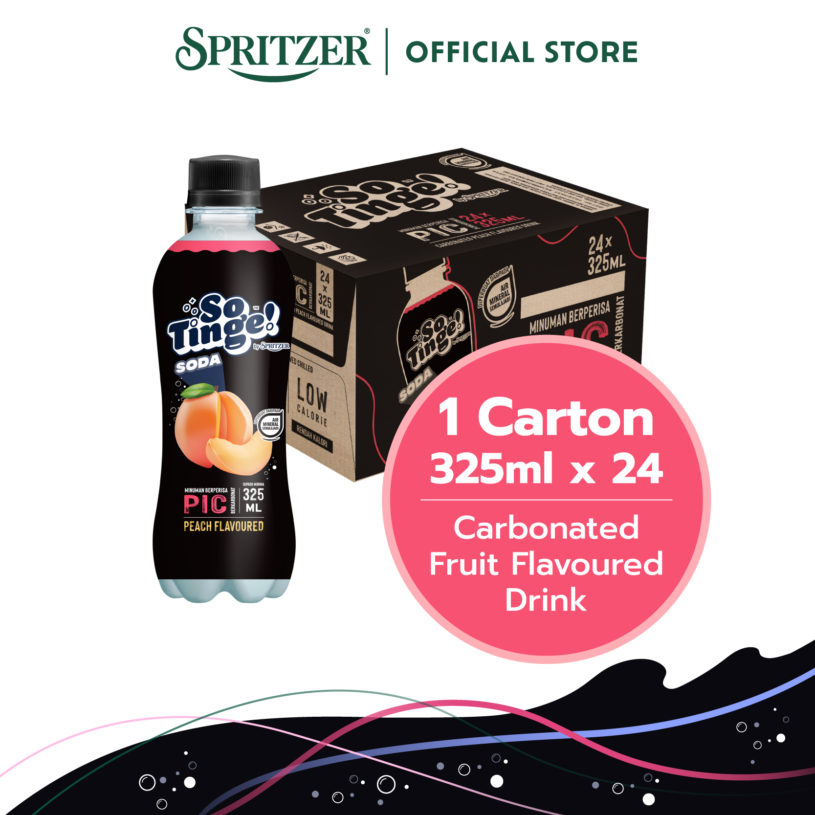 Spritzer So Tinge Carbonated Flavoured Drink Peach (325ml X 24)