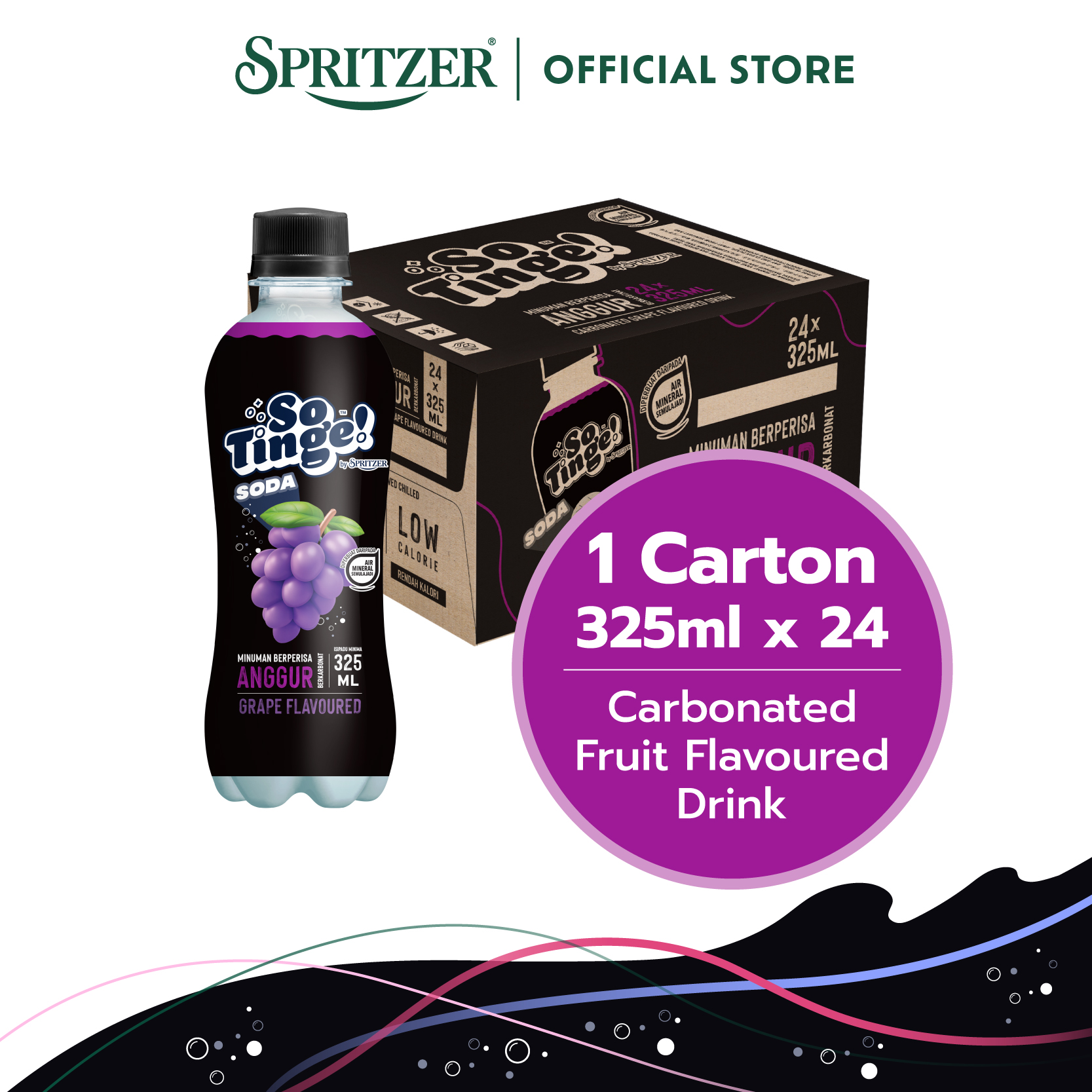 Spritzer So Tinge Carbonated Flavour Drink Grape (325ml X 24)