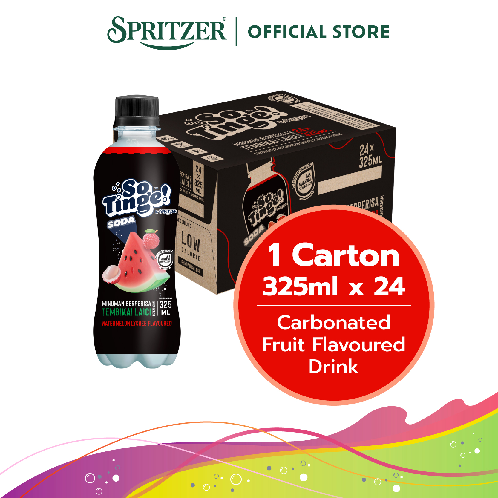 Spritzer So Tinge Carbonated Flavour Drink Watermelon Lychee (325ml X 24)