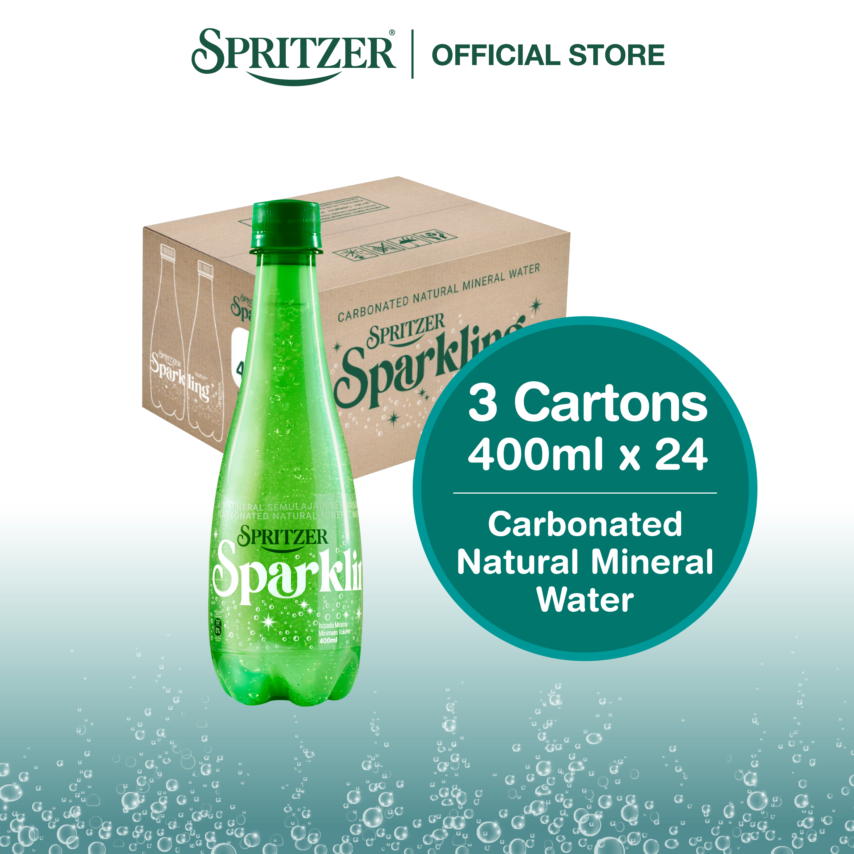 Spritzer Sparkling Natural Mineral Water - 3 Cartons Bundle (400ML X 24)
