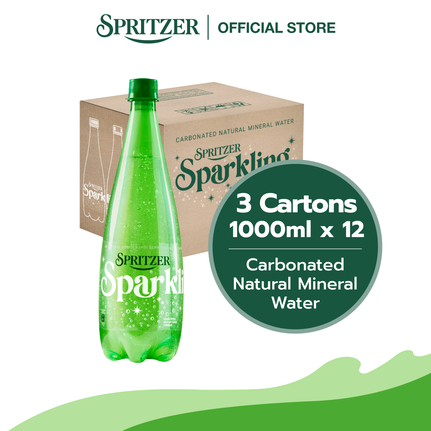 Spritzer Sparkling Natural Mineral Water - 3 Cartons Bundle (1000ML X 12)