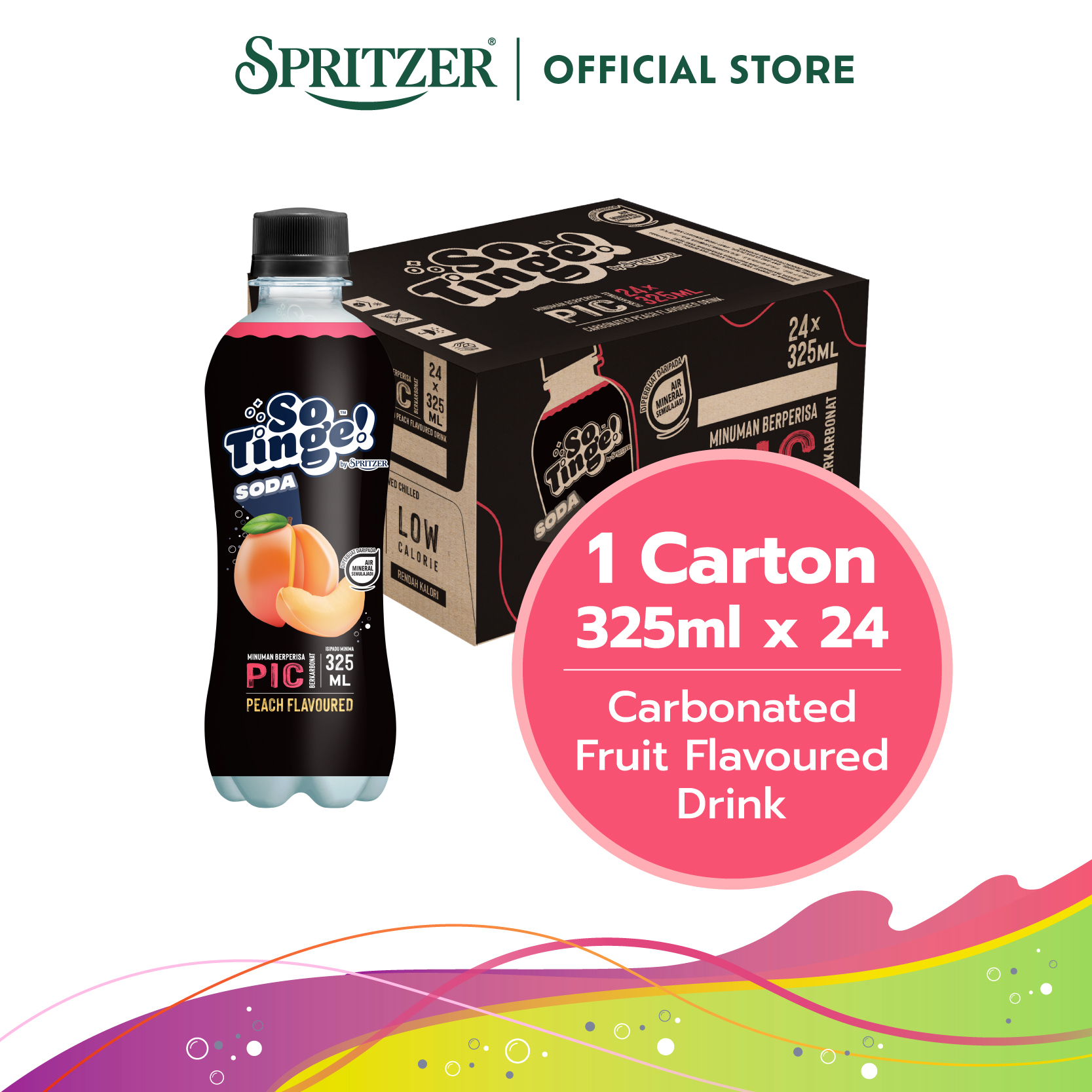 Spritzer So Tinge Carbonated Flavoured Drink Peach (325ml X 24)