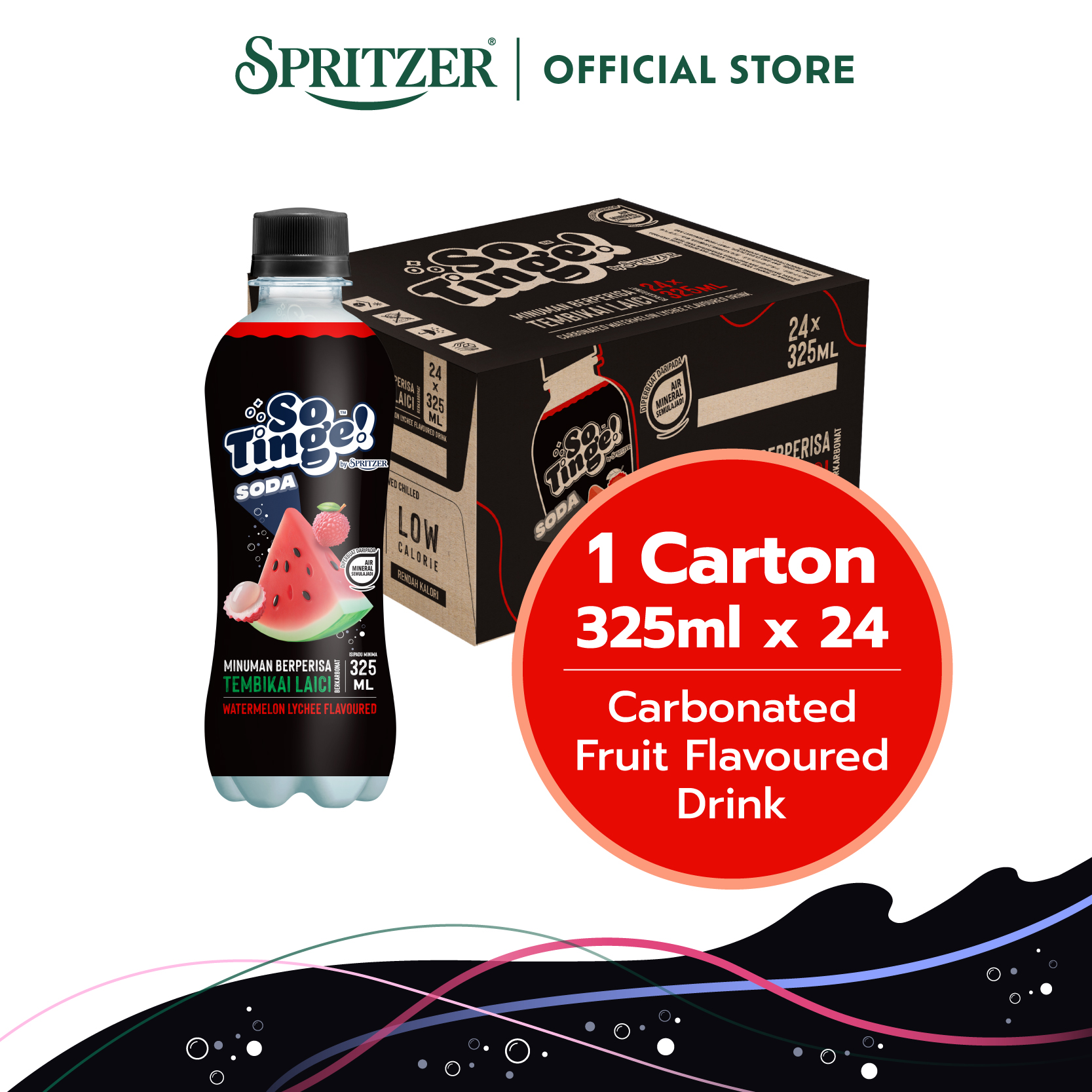 Spritzer So Tinge Carbonated Flavour Drink Watermelon Lychee (325ml X 24)