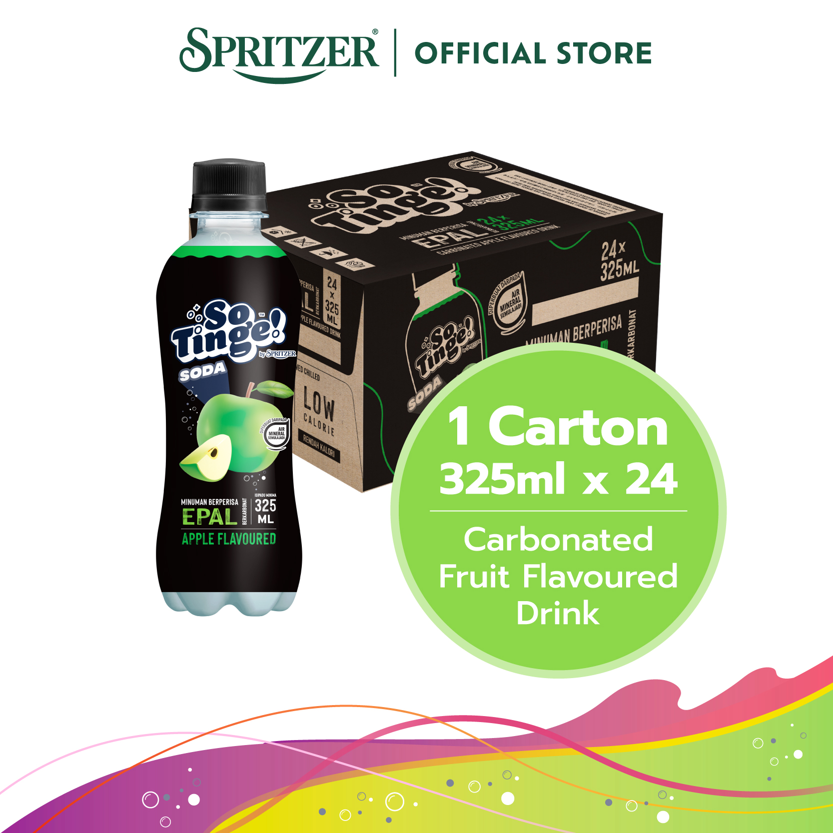 Spritzer So Tinge Carbonated Flavoured Drink Apple (325ml X 24)