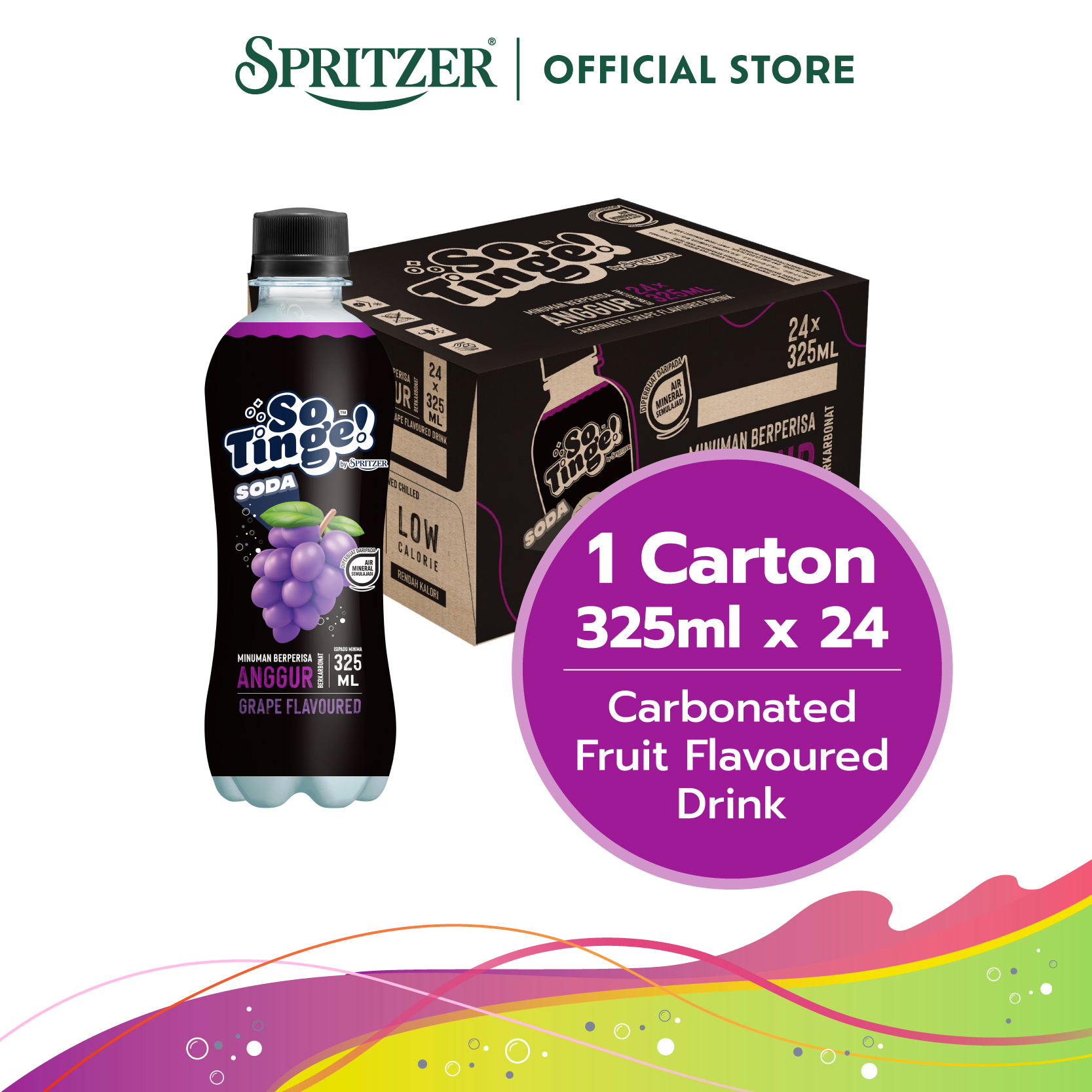 Spritzer So Tinge Carbonated Flavour Drink Grape (325ml X 24)