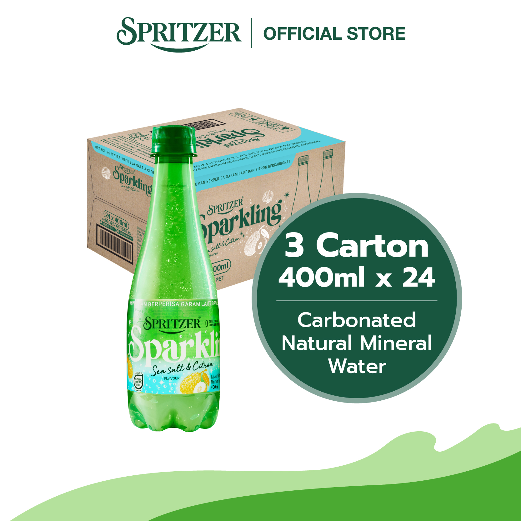 Spritzer Sparkling Sea Salt and Citron - 3 cartons bundle (400ML X 24)
