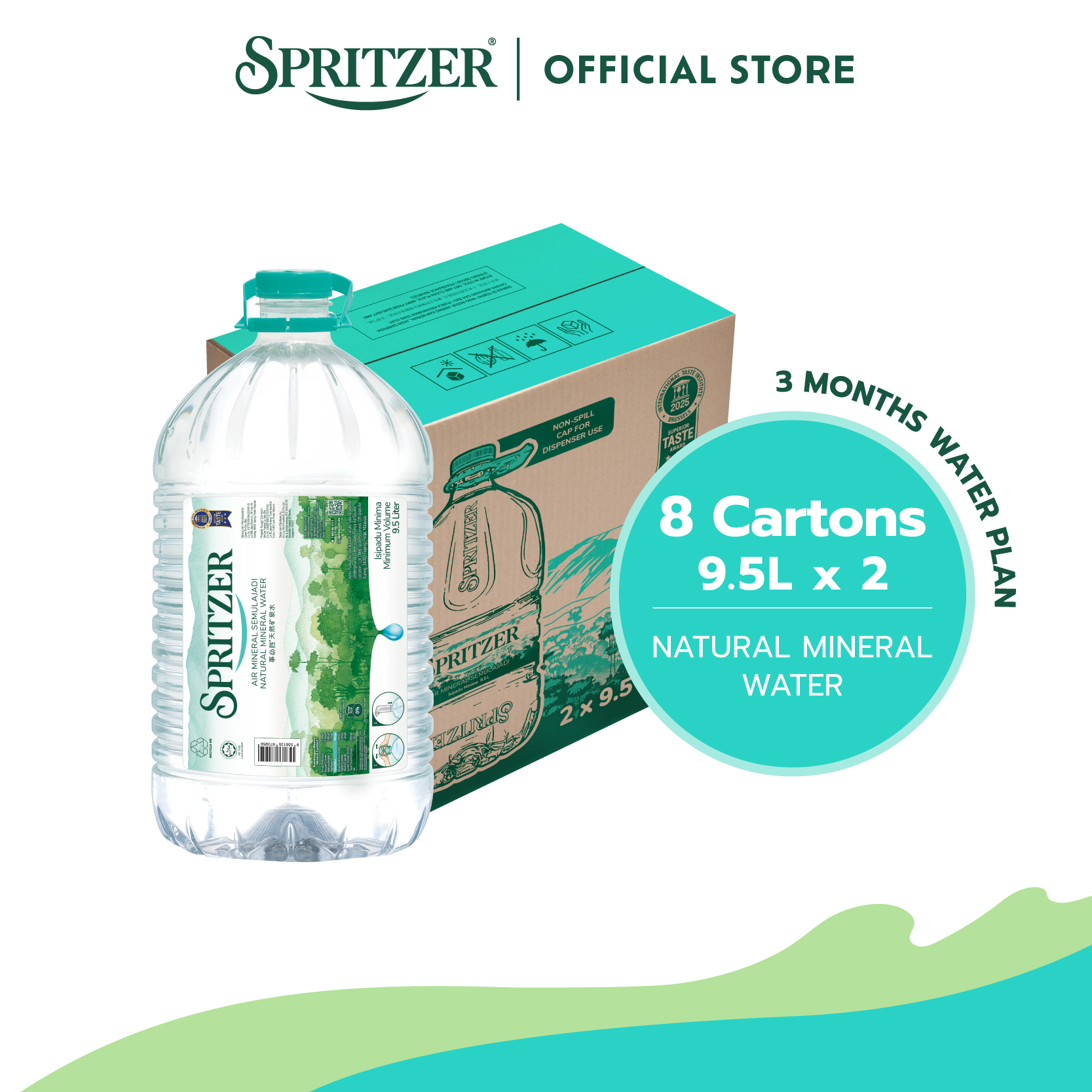 Spritzer Natural Mineral Water - 8 Cartons (9.5L X 2) [3 Month Water Plan]